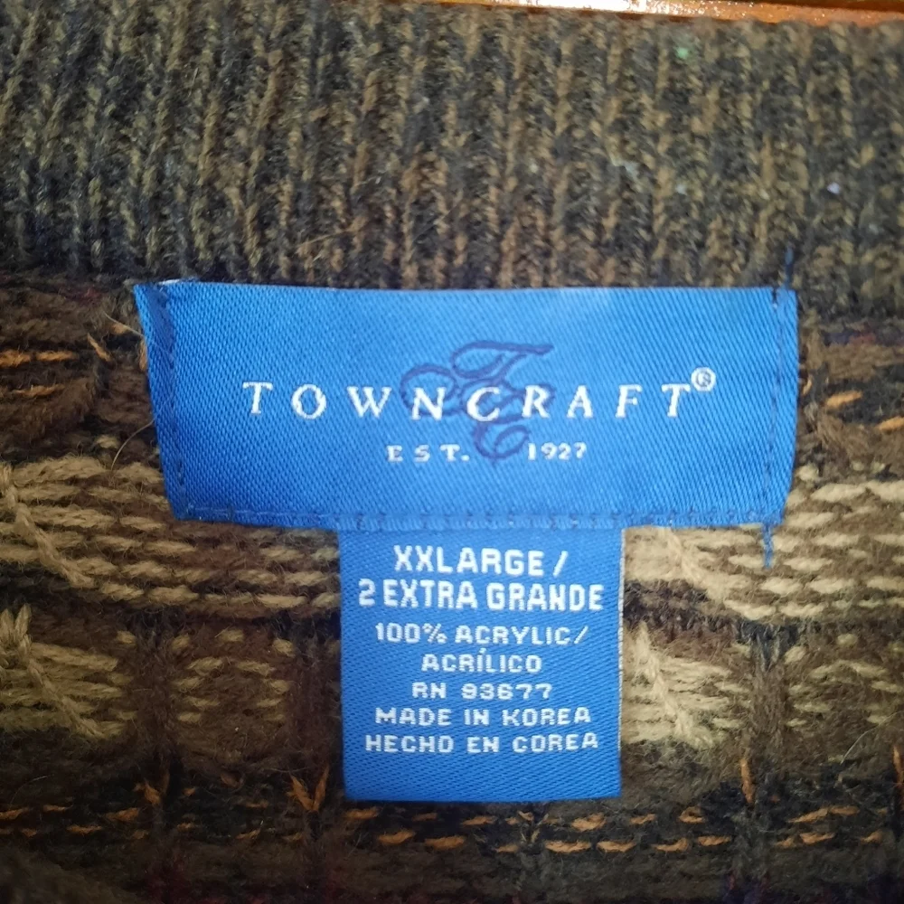 Vintage Towncraft Brown Blue Plaid Cosby Grandpa Style Knit Sweater Size XXL